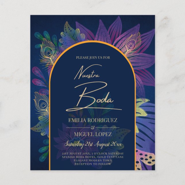 LeahG Navy Purple Gold JEWEL TONES Wedding INVITE Flyer (Front)