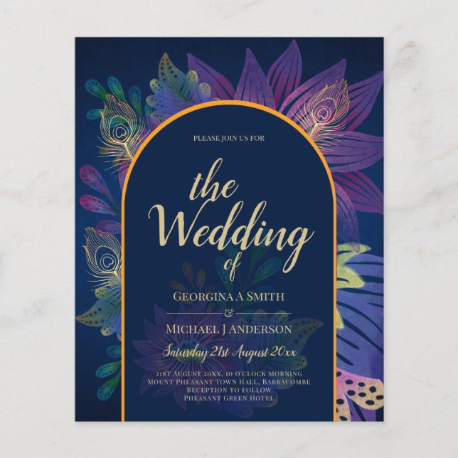 LeahG Navy Purple Gold JEWEL TONES Wedding INVITE Flyer (Front)