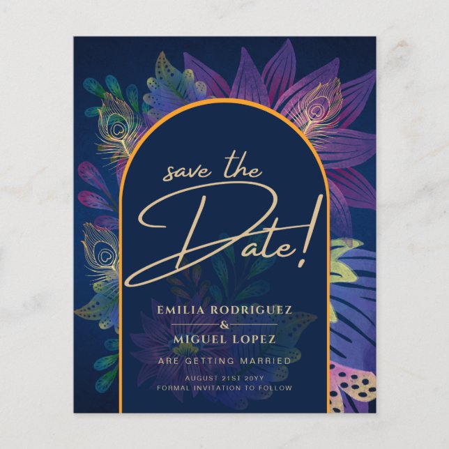 LeahG Navy Purple Gold JEWEL TONES Wedding INVITE Flyer (Front)