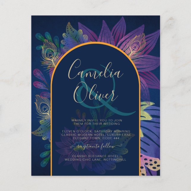 LeahG Navy Purple Gold JEWEL TONES Wedding INVITE Flyer (Front)