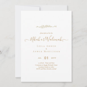 LeahG NIKAH WALIMA Gold White Bilingual Wedding Invitation