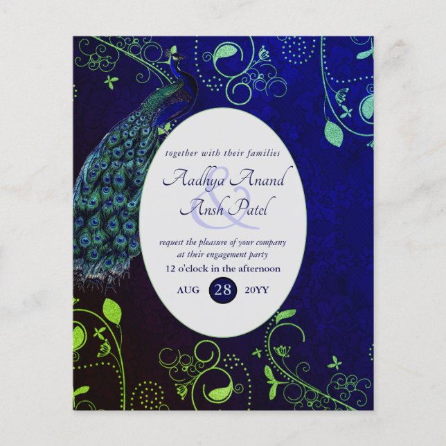 LeahG Peacock Blue Islamic Muslim Wedding Invites  (Front)