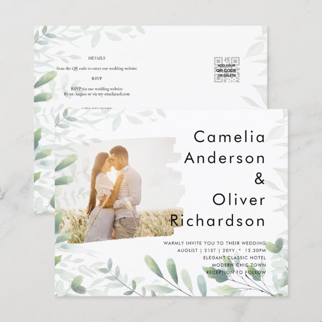 LeahG Photo Overlay GREENERY Wedding Invite (Front/Back)