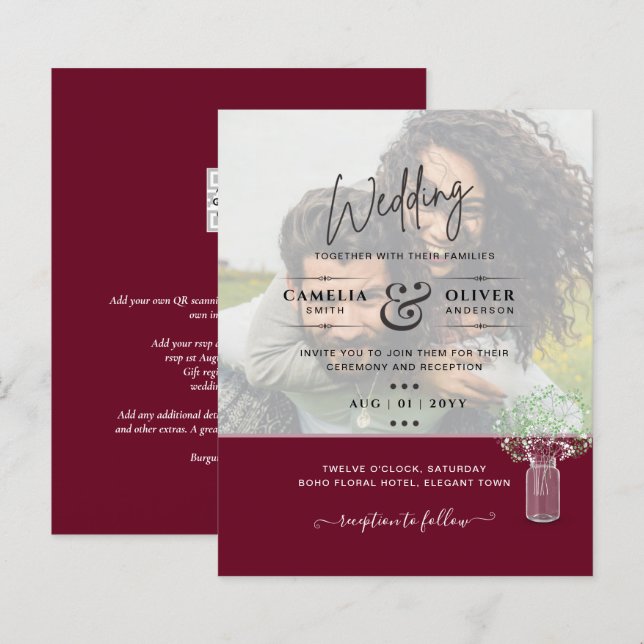 LeahG PHOTO OVERLAY Gypsophila Wedding Invite (Front/Back)