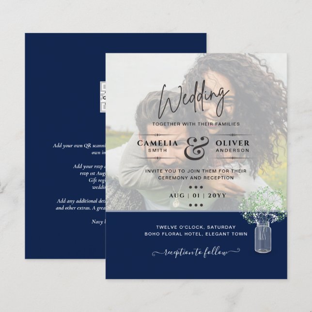 LeahG PHOTO OVERLAY Gypsophila Wedding Invite (Front/Back)