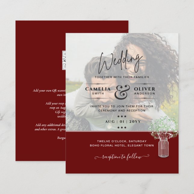 LeahG PHOTO OVERLAY Gypsophila Wedding Invite (Front/Back)