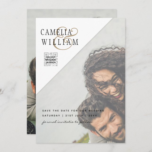 LeahG PHOTO WEDDING QR CODE RSVP SAVE DATE INVITE (Front/Back)