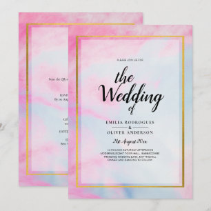 LeahG Pink Aqua Blue Gold INK Wedding INVITE
