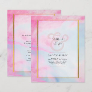 LeahG Pink Aqua Blue Gold INK Wedding INVITE
