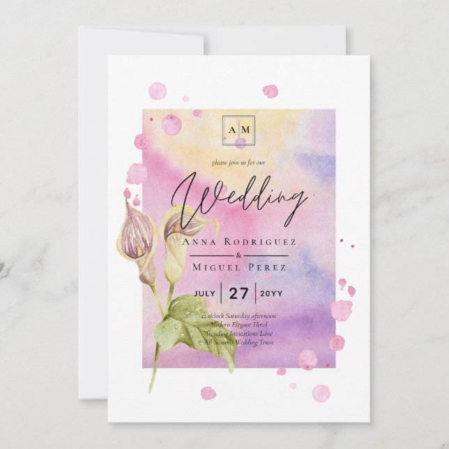 LeahG Pink Calla Lily Floral Wedding Invite (Front)
