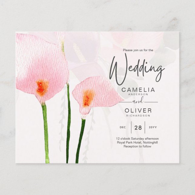 LeahG Pink Calla Lily Floral Wedding Invite (Front)