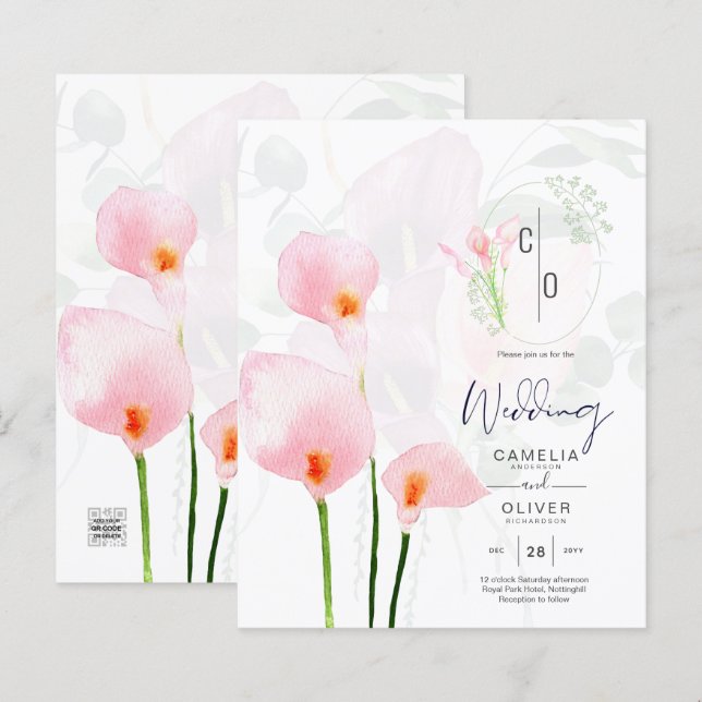 LeahG Pink Calla Lily Floral Wedding Invite (Front/Back)