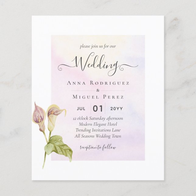 LeahG Pink Calla Lily Floral Wedding Invite Flyer (Front)