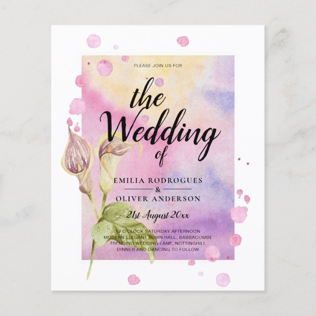 LeahG Pink Calla Lily Floral Wedding Invite Flyer (Front)