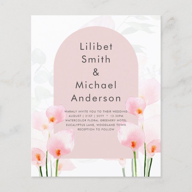 LeahG Pink Calla Lily Floral Wedding Invite Flyer (Front)