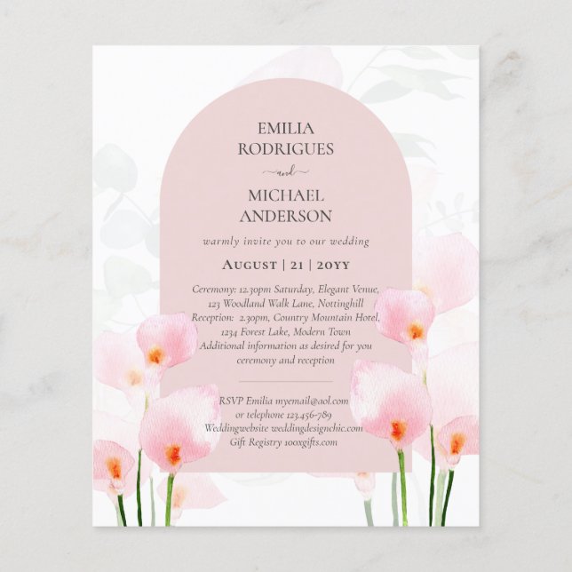 LeahG Pink Calla Lily Floral Wedding Invite Flyer (Back)