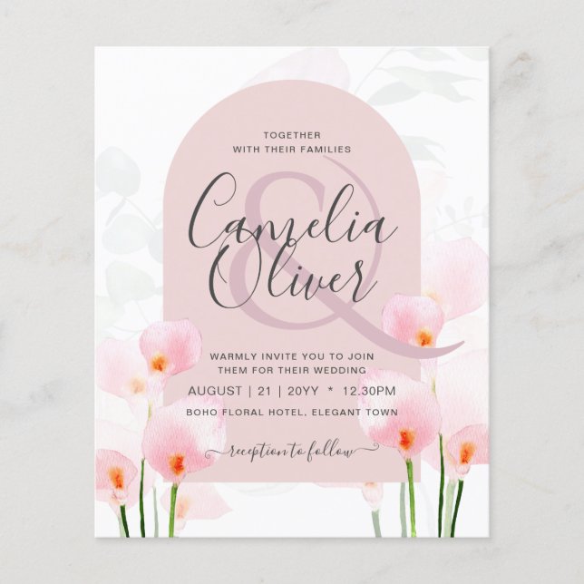 LeahG Pink Calla Lily Floral Wedding Invite Flyer (Front)