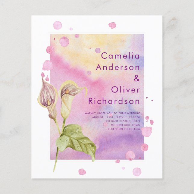 LeahG Pink Calla Lily Floral Wedding Invite Flyer (Front)