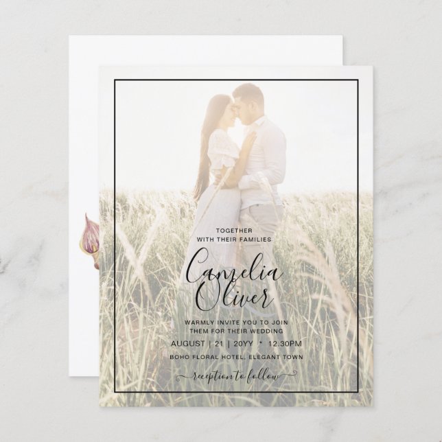 LeahG Pink Calla Lily PHOTO Overlay Wedding Invite (Front/Back)
