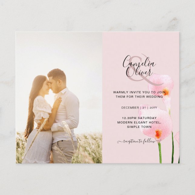 LeahG Pink Calla Lily PHOTO Overlay Wedding Invite Flyer (Front)