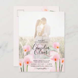 LeahG Pink Calla Lily PHOTO Overlay Wedding Invite Postcard