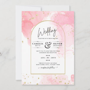 LeahG PINK GOLD INK Abstract Wedding INVITE