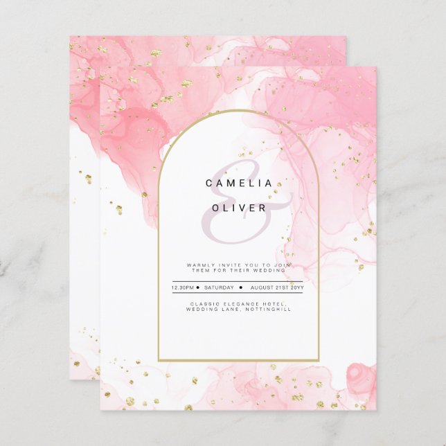 LeahG PINK GOLD INK Abstract Wedding INVITE (Front/Back)