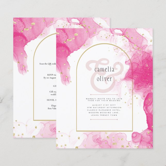 LeahG PINK GOLD INK Abstract Wedding INVITE (Front/Back)