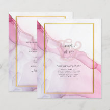 LeahG PINK Purple Ink Abstract Wedding INVITE