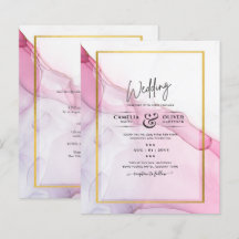 LeahG PINK Purple Ink Abstract Wedding INVITE