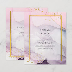 LeahG Pink Purple Lavender Gold INK Wedding INVITE