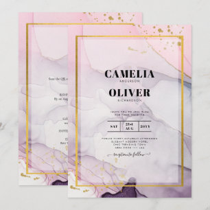 LeahG Pink Purple Lavender Gold INK Wedding INVITE