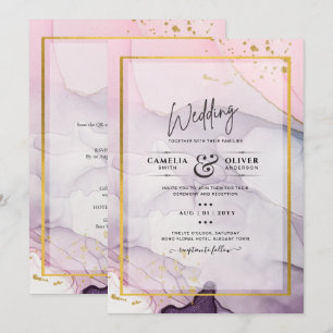LeahG Pink Purple Lavender Gold INK Wedding INVITE