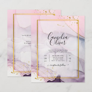 LeahG Pink Purple Lavender Gold INK Wedding INVITE