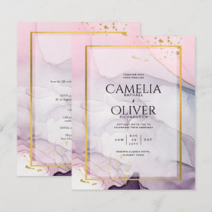 LeahG Pink Purple Lavender Gold INK Wedding INVITE