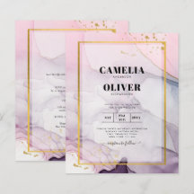 LeahG Pink Purple Lavender Gold INK Wedding INVITE