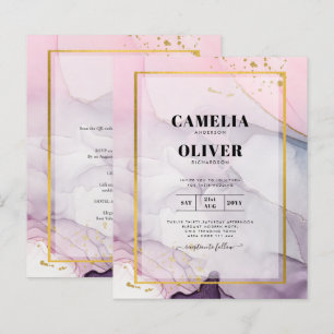 LeahG Pink Purple Lavender Gold INK Wedding INVITE