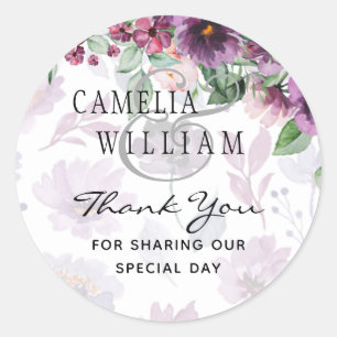 LeahG Plum Purple Berry Floral Wedding Fall Winter Classic Round Sticker