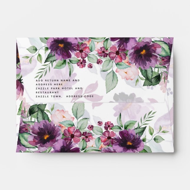 LeahG Plum Purple Berry Floral Wedding Fall Winter Envelope (Back (Top Flap))