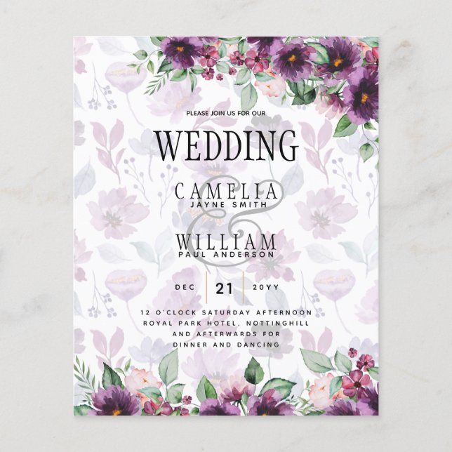 LeahG Plum Purple Berry Floral Wedding Fall Winter Flyer (Front)