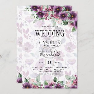 LeahG Plum Purple Berry Floral Wedding Fall Winter Invitation