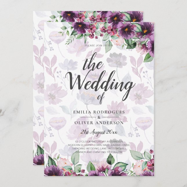 LeahG Plum Purple Berry Floral Wedding Fall Winter Invitation (Front/Back)