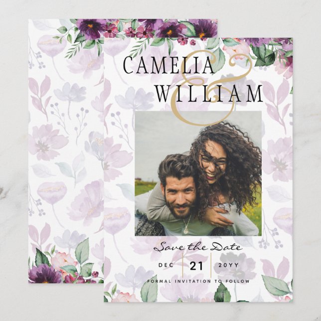 LeahG Plum Purple Berry Floral Wedding Fall Winter Invitation (Front/Back)