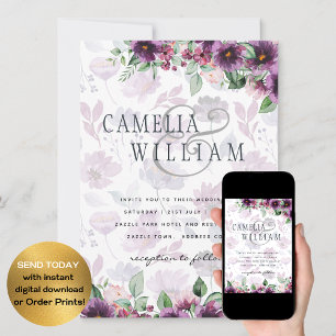LeahG Plum Purple Berry Floral Wedding Fall Winter Invitation