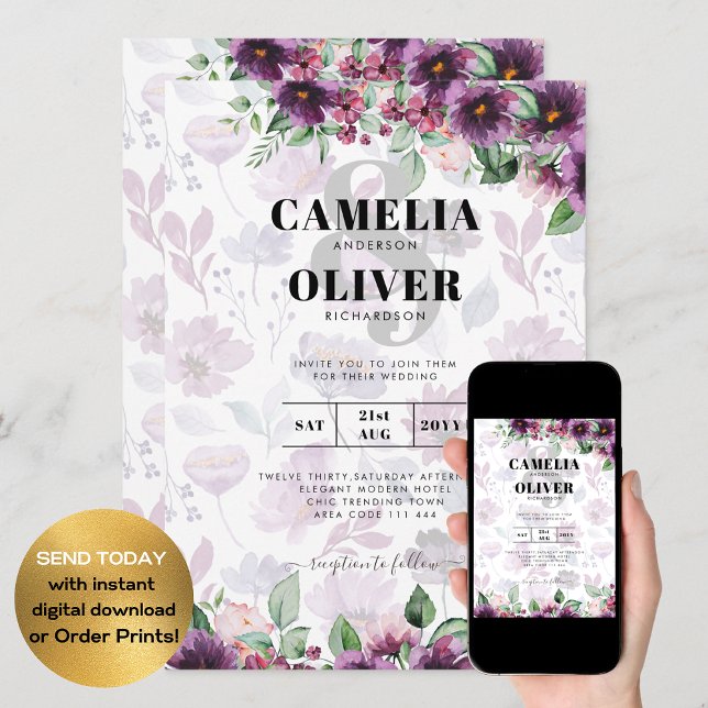 LeahG Plum Purple Berry Floral Wedding Fall Winter Invitation (Creator Uploaded)