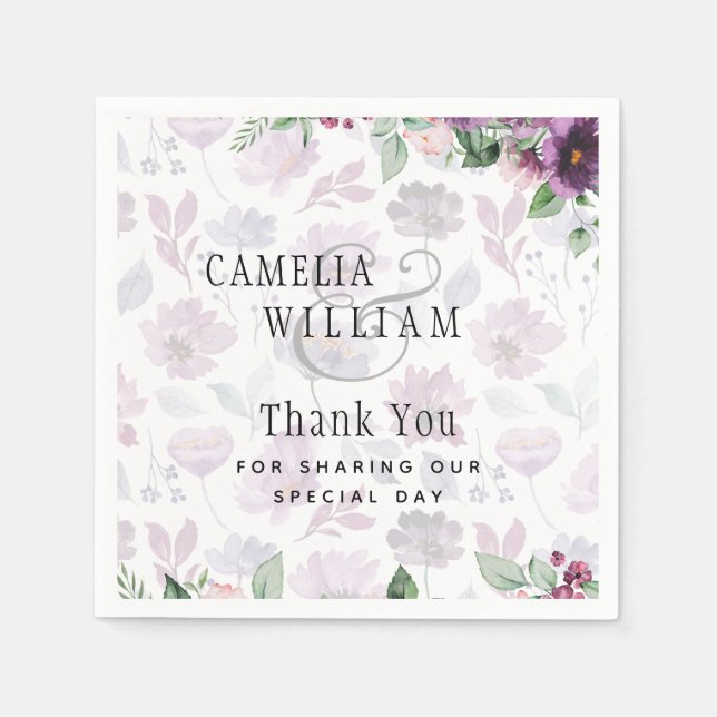 LeahG Plum Purple Berry Floral Wedding Fall Winter Napkin (Front)