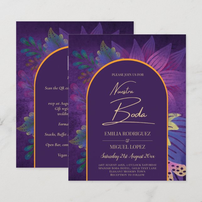 LeahG Plum Purple Gold JEWEL TONES Wedding INVITE (Front/Back)