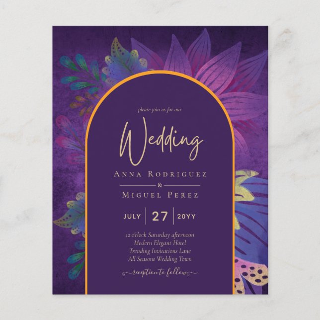 LeahG Plum Purple Gold JEWEL TONES Wedding INVITE (Front)