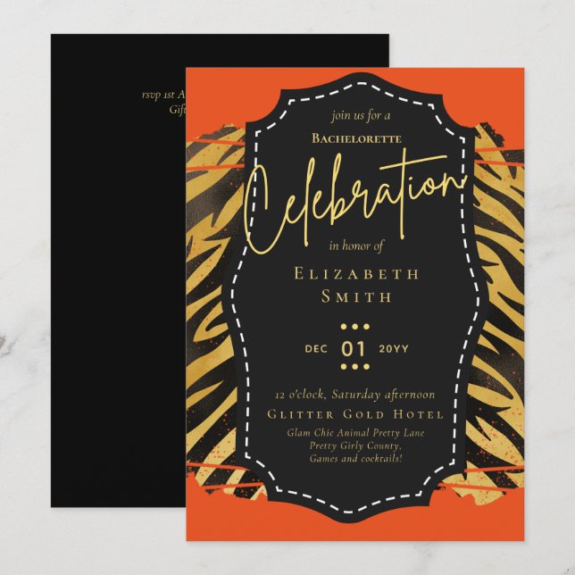 LeahG Pretty Girly Bachelorette Glam Animal Prints Invitation (Front/Back)
