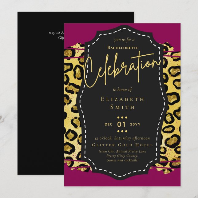 LeahG Pretty Girly Bachelorette Glam Animal Prints Invitation (Front/Back)